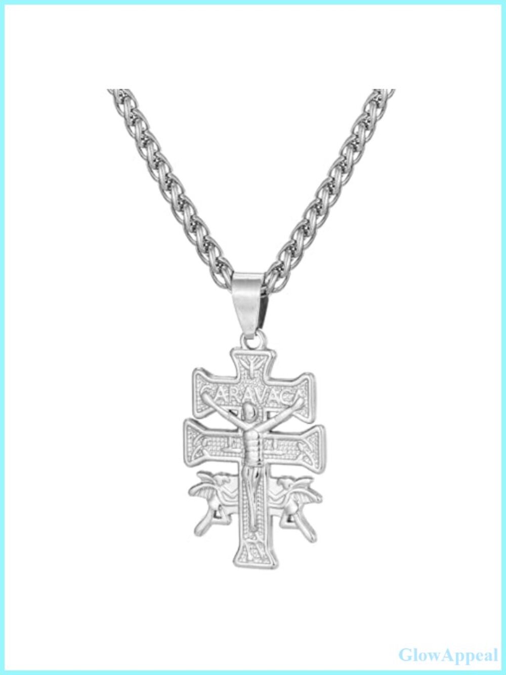 Stainless Steel Caravaca Crucifix Pendant Necklace 20+2 Wheat Chain